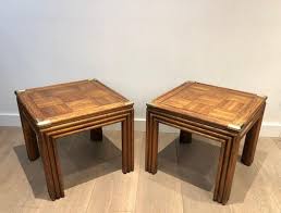Wood And Brass End Tables Set Of 2 For