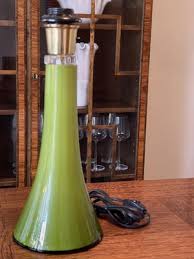 Mid Century Green Glass Table Lamp By