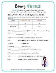 state of being verbs worksheets to