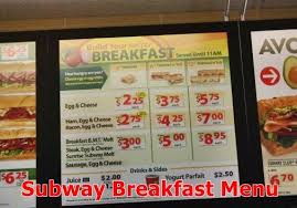 subway breakfast menu with s