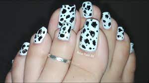 cow print pedicure nail art easy