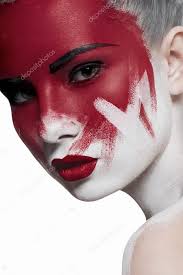 red lips and blood on face stock photo