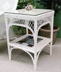 Wicker End Table W Glass Top Natural