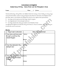 english worksheets harry potter book guided essay  harry potter book 1 guided essay 1