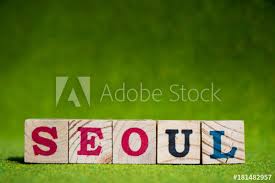 Letter Block In Word Seoul On Artificial Green Background Buy This