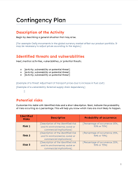 free contingency plan template for word