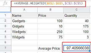 google sheets weighted average formula