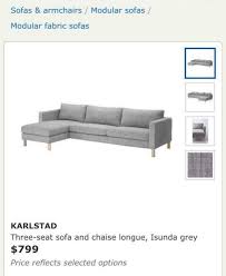 Ikea Karlstad Grey Three Seat Sofa And