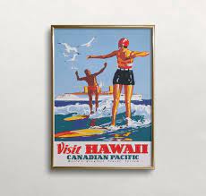 Hawaii Wall Art Vintage Surfer Print