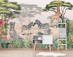 Soft blue, grey & creamy white. African Safari Mural Wallpaper For Kids Room Homeliving Homedcor Walldcor Watercolorwallpaper 4k Best Of Wallpapers For Andriod And Ios