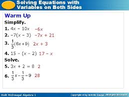 Solving Equations Variables On