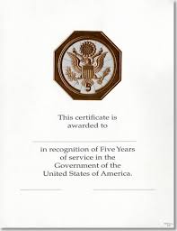 Opm Federal Career Service Award Certificates Wps 101 A Five Year