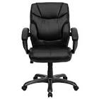 Mid-Back Black Leather Overstuffed Swivel Task Ergonomic Office Chair with Arms Flash Furniture