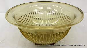 amber depression glass mixing bowl