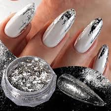 silver nails foil sequins manicures