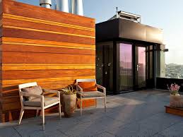 wood and metal mix on rooftop patio