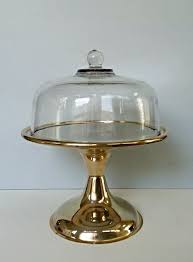 Vintage Gold Cake Stand Glass Cake Dome
