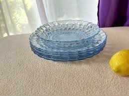 set of 5 blue bubble glass plates with