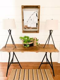 Metal buckets can be used to hold magazines or books. Modern Farmhouse Console Table And Decor Bless This Nest