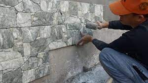 concrete wall install ceramic tiles