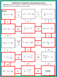solving 2 step equations maze algebra