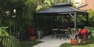 outdoor wooden or metal gazebo which