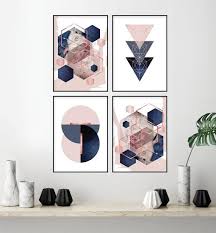 set of 4 printable blush pink navy blue