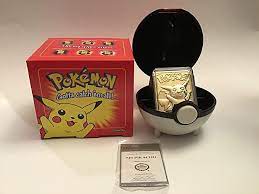 1999 pikachu pokemon gold plated card in case rare. Amazon Com Limited Edition Red 23k Gold Plated Pikachu 25 Trading Card In Pokeball Novelty Toys Games