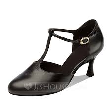 Womens Real Leather Heels Pumps Ballroom With T Strap Dance Shoes 053090345