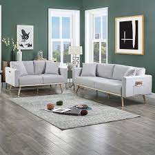 Easton Light Gray Linen Fabric Sofa