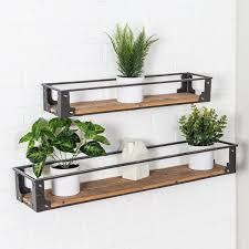 Honey Can Do Set Of Two Floating Decorative Metal And Wood Wall Shelves