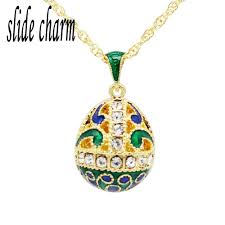 Us 20 69 Slide Charm Free Shipping White Crystal Green Wave Chart Russian Golden Egg Pendant Necklace In Pendant Necklaces From Jewelry
