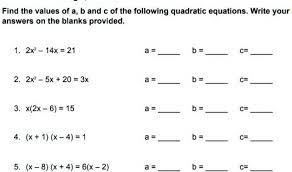 Quadratic Equations Write Your Answers