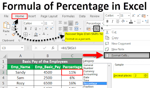 formula of percene in excel