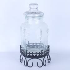 Large Clear Glass Jar With Metal Stand