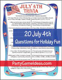 The united states of america declared independence in what year? 20 July 4th Trivia Questions Party Game