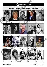 If you manage to pass, you can claim your rightful place as a trivia god! Famous Musicians 009 More 60s Artists Quiznighthq