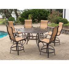 Agio Somerset 7 Piece Aluminum Round Outdoor Bar Height Dining Set With Swivels And Cast Top Table