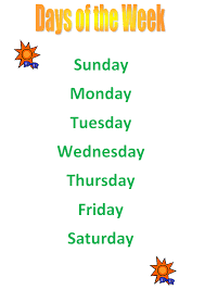 days of the week chart print off the