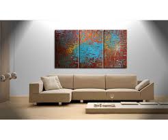 Huge Textured Painting Brown Turquoise
