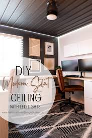 diy modern wood slat ceiling with led