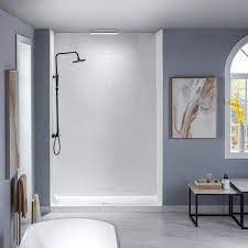 Woodbridge Roslin 32 In X 60 In X 96 In Solid Surface 3 Piece Easy Up Adhesive Alcove Shower Wall Surround In Matte White Hwp4302