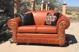 Leather Love Seat Or Sofa With Tooling