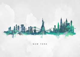 New York City Skyline Green Art