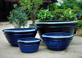 Cobalt Glazed Ceramic Plant Pots A