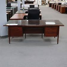< image 1 of 7 >. Alma Castilian Mid Century Executive Desk Office Furniture Liquidations