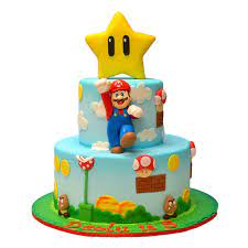 Cake batter ice cream® with yellow cake, bright blue frosting & star sprinkles Super Mario Cake