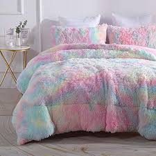 Wajade Faux Fur Plush Rainbow Comforter