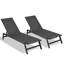 Tidoin Black 2 Piece Adjustable Height Aluminum Chaise Lounge Chairs