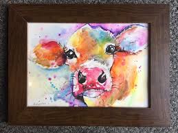 Rainbow Cow Watercolour Painting Cow